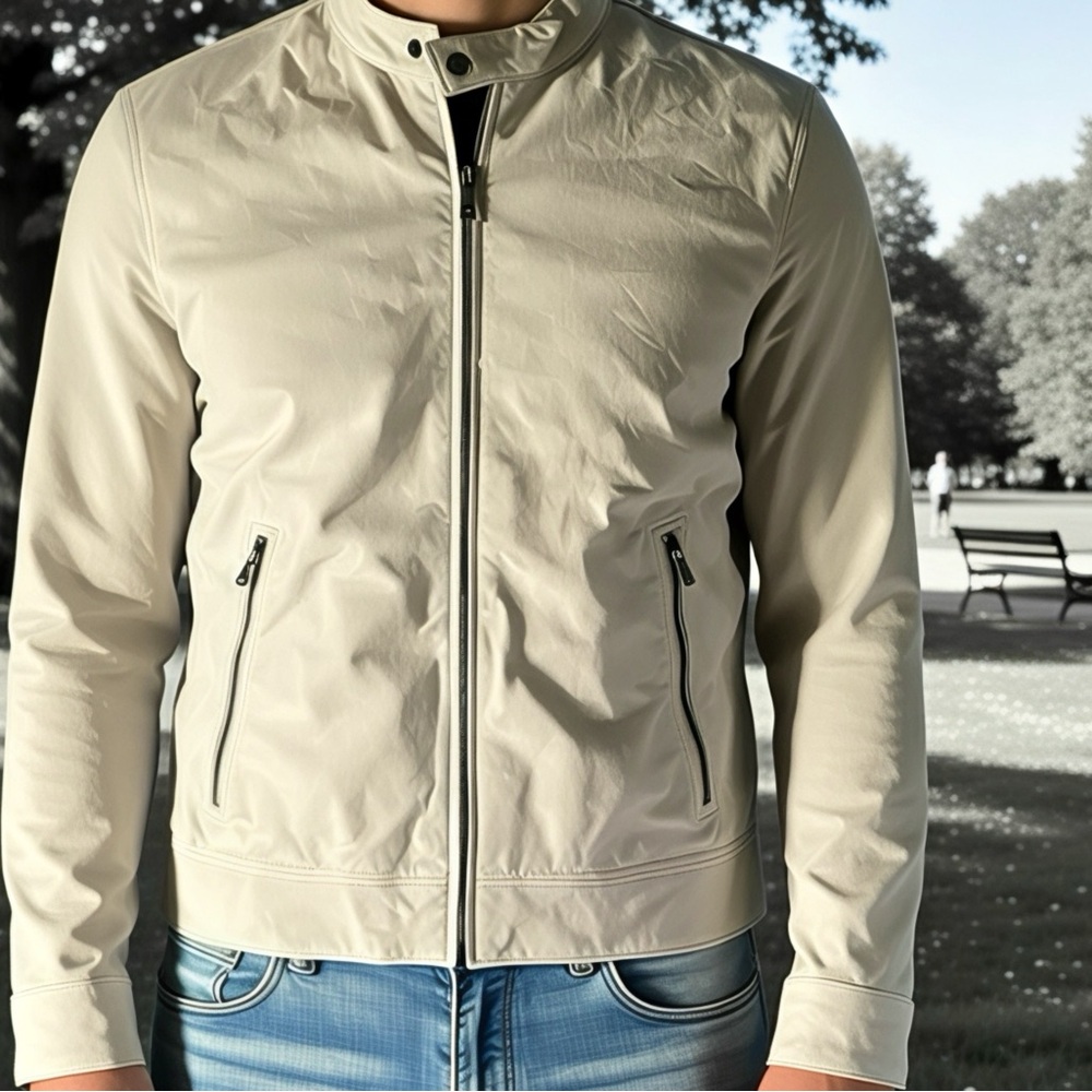 Calvin Klein Men's Cream Tone 100% Genuine Leather Jacket (L)